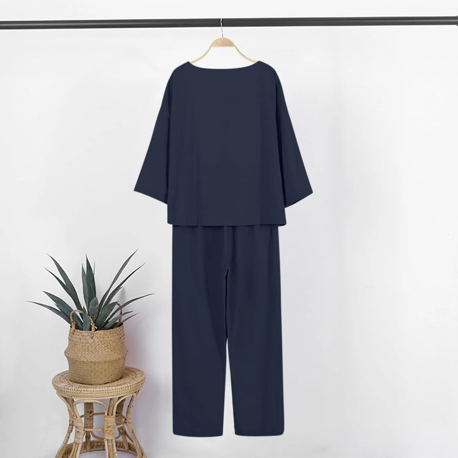 Linen 2 Piece Sets for Women Summer 2025 Causl Long Sleeve Shirts Wide Leg Pant Matching Set Womens Outfits
