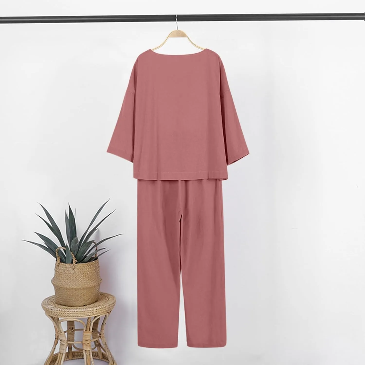 Linen 2 Piece Sets for Women Summer 2025 Causl Long Sleeve Shirts Wide Leg Pant Matching Set Womens Outfits