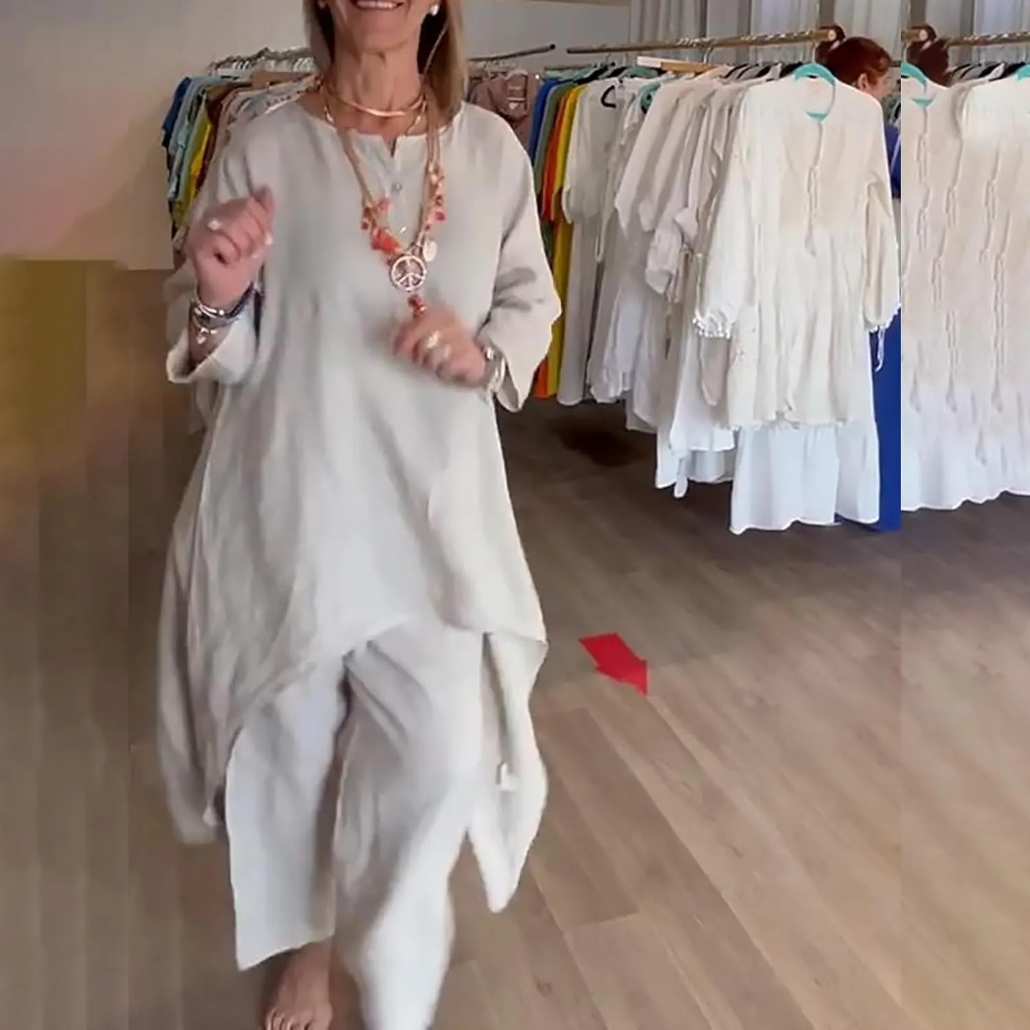 Linen Sets for Women 2 Piece Summer Linen Suit Pants Two Piece Long Sleeve Maxi Dress Wide Leg Pant Set Outfits