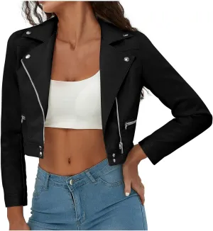 Lmdudan Women Faux PU Leather Jacket Fashion Button Lapel Vintage Coat 2023 Fall Winter Long Sleeve Outwear Tops with Pockets