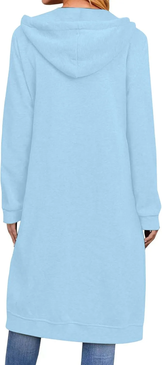 Long Jackets For Women Zip Up Hoodies Long Sleeve Fall Hooded Sweatshirt Coat Fashion Oversized Jacket With Pockets