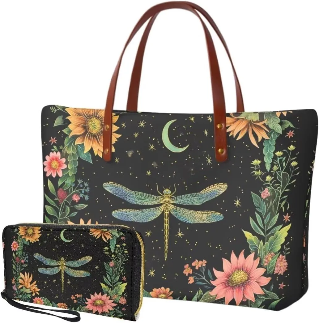 Lotusorchid Purse and Wallet Set, Large Tote and Wallet Set for Women, Lightweight Purses Set