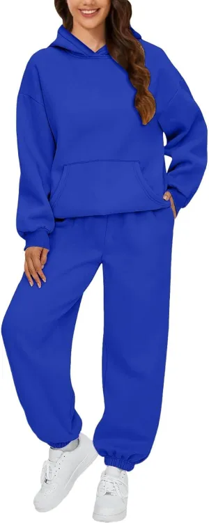 Lounge Sets for Women Solid Color Long Sleeved Hoodie Casual Sweatpants with Pockets 2 Piece Fall Outfits