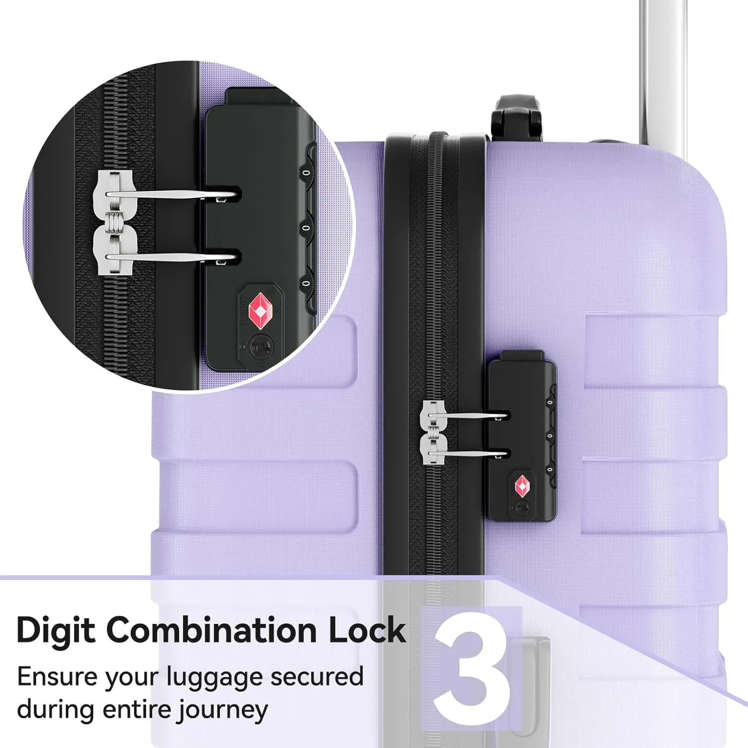 Luggage 3 Piece Set Lightweight Luggage Set Suitcases with Spinner Wheels Travel Suitcase Set,Lavender Purple