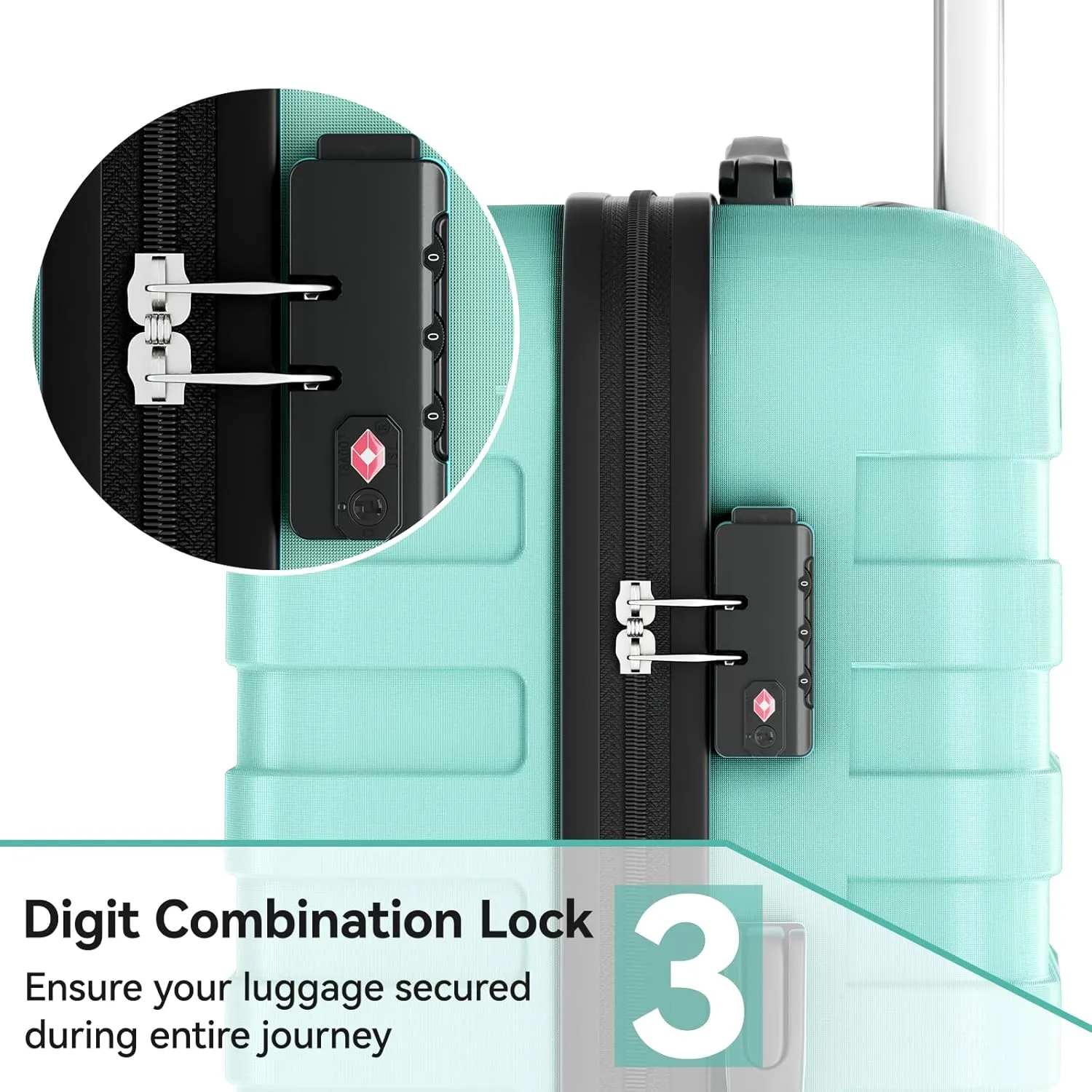 Luggage 3 Piece Set Lightweight Luggage Set Suitcases with Spinner Wheels Travel Suitcase Set,Mint Green