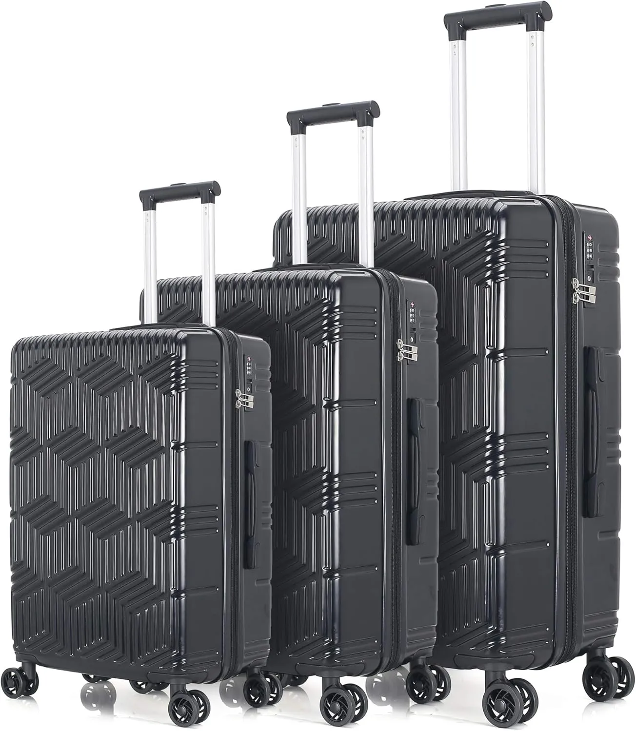 Luggage Set 3 Piece Set Suitcase set Spinner Hard shell Lightweight PC ABS with TSA Lock 20inch 24inch 28inch (black)