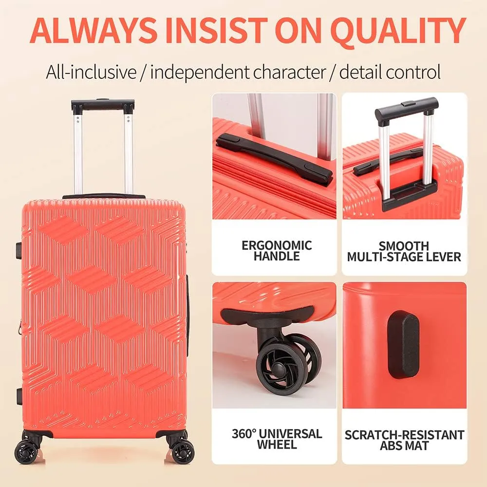 Luggage Set 3 Piece Set Suitcase set Spinner Hard shell Lightweight PC ABS with TSA Lock 20inch 24inch 28inch (coral)