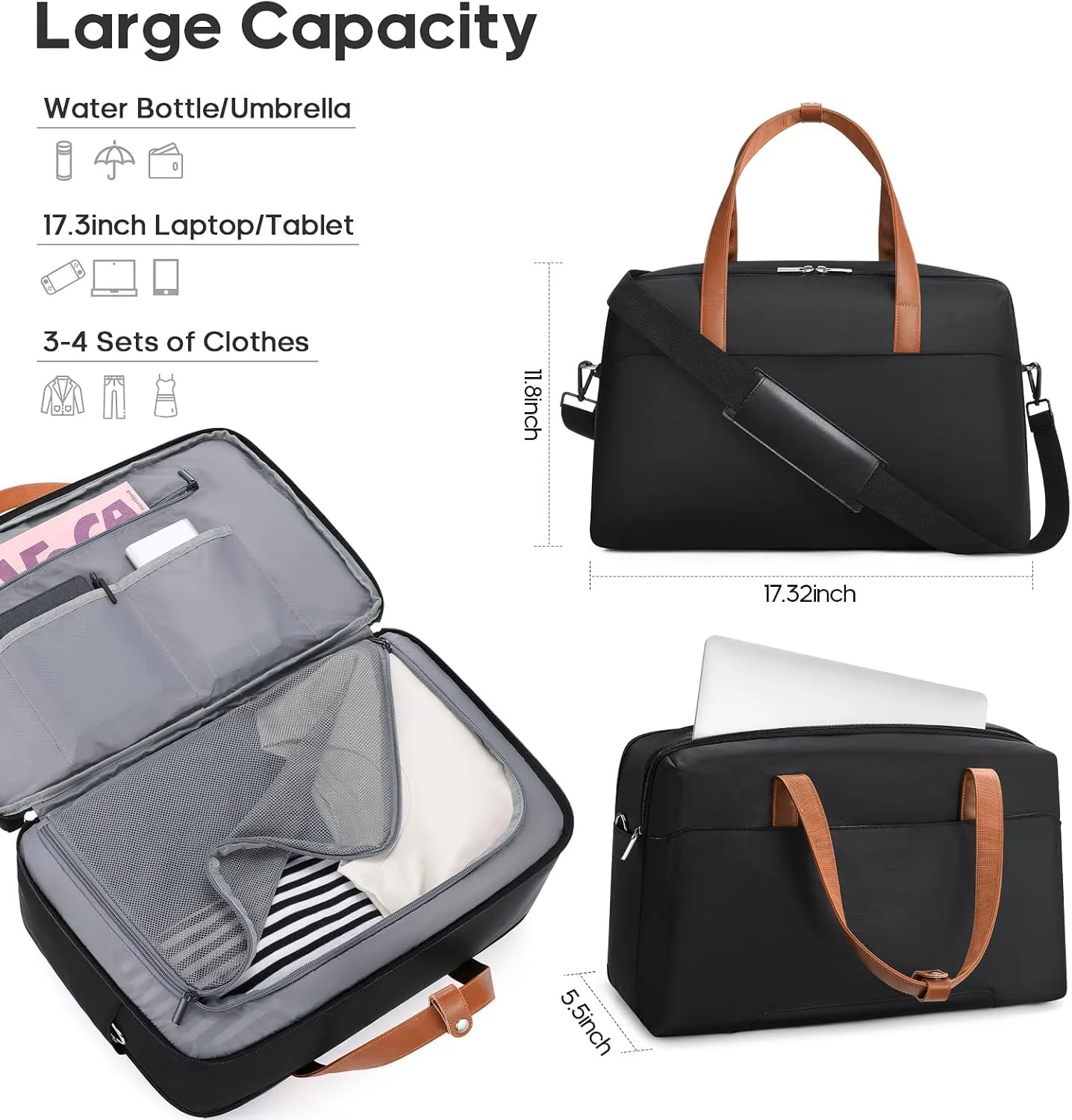 Luggage Set, 3 Piece Suitcase Collection (Black, 3 piece set)