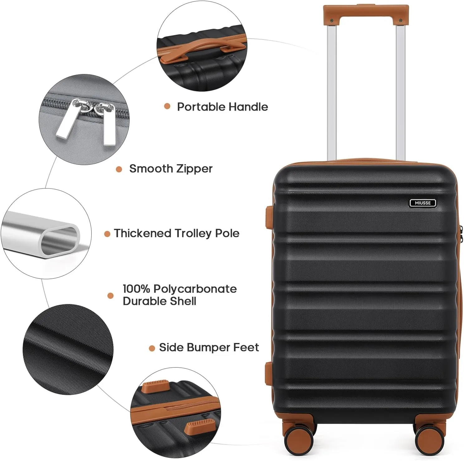 Luggage Set, 3 Piece Suitcase Collection (Black, 3 piece set)