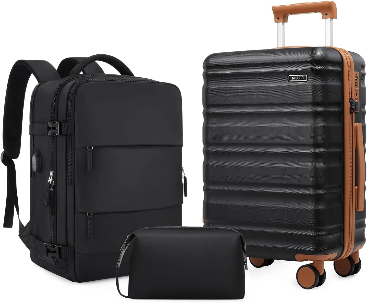 Luggage Set, 3 Piece Suitcase Collection (Black, 3 piece set)