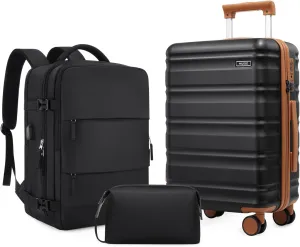 Luggage Set, 3 Piece Suitcase Collection (Black, 3 piece set)