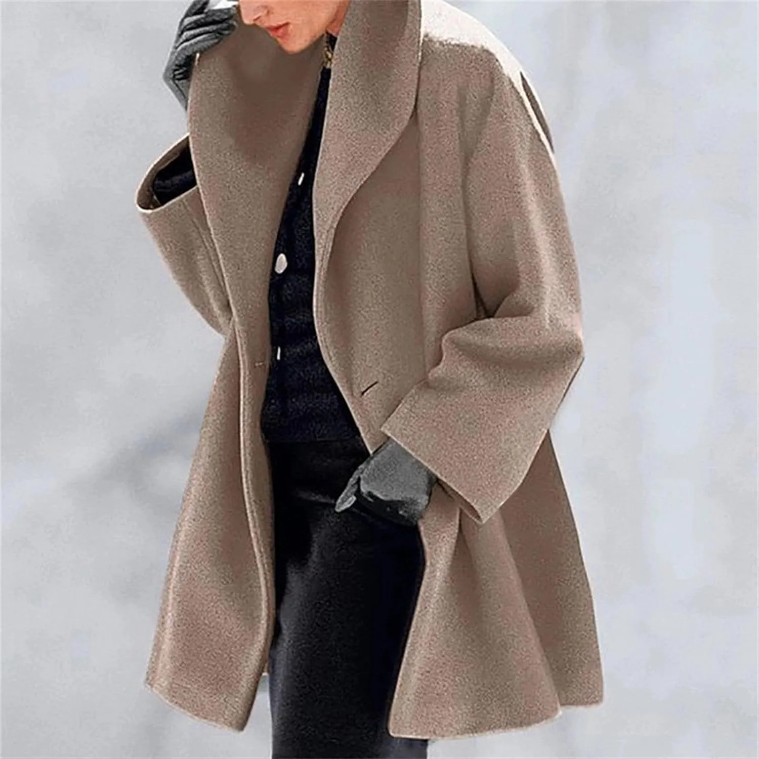 Maiyifu-GJ Womens Wool Blend Coat Single Breasted Trench Jackets with Hood Winter Casual Shawl Collar Overcoat Outerwear