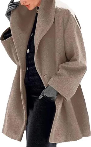 Maiyifu-GJ Womens Wool Blend Coat Single Breasted Trench Jackets with Hood Winter Casual Shawl Collar Overcoat Outerwear