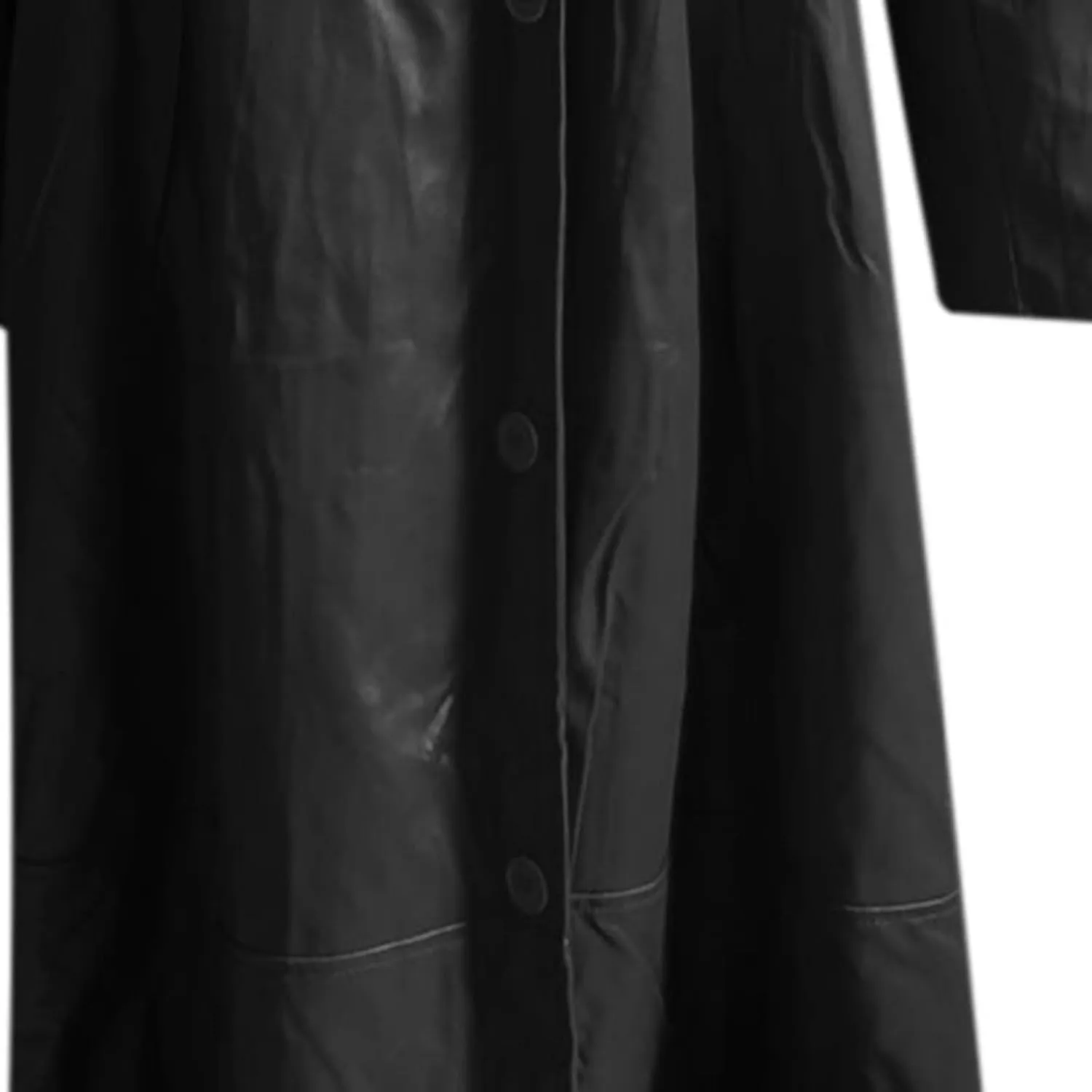 Men Faux Leather Trench Coat, Stylish Notch Stand Collar Detective Coat, Full Length Overcoat Solid Color Long Coat
