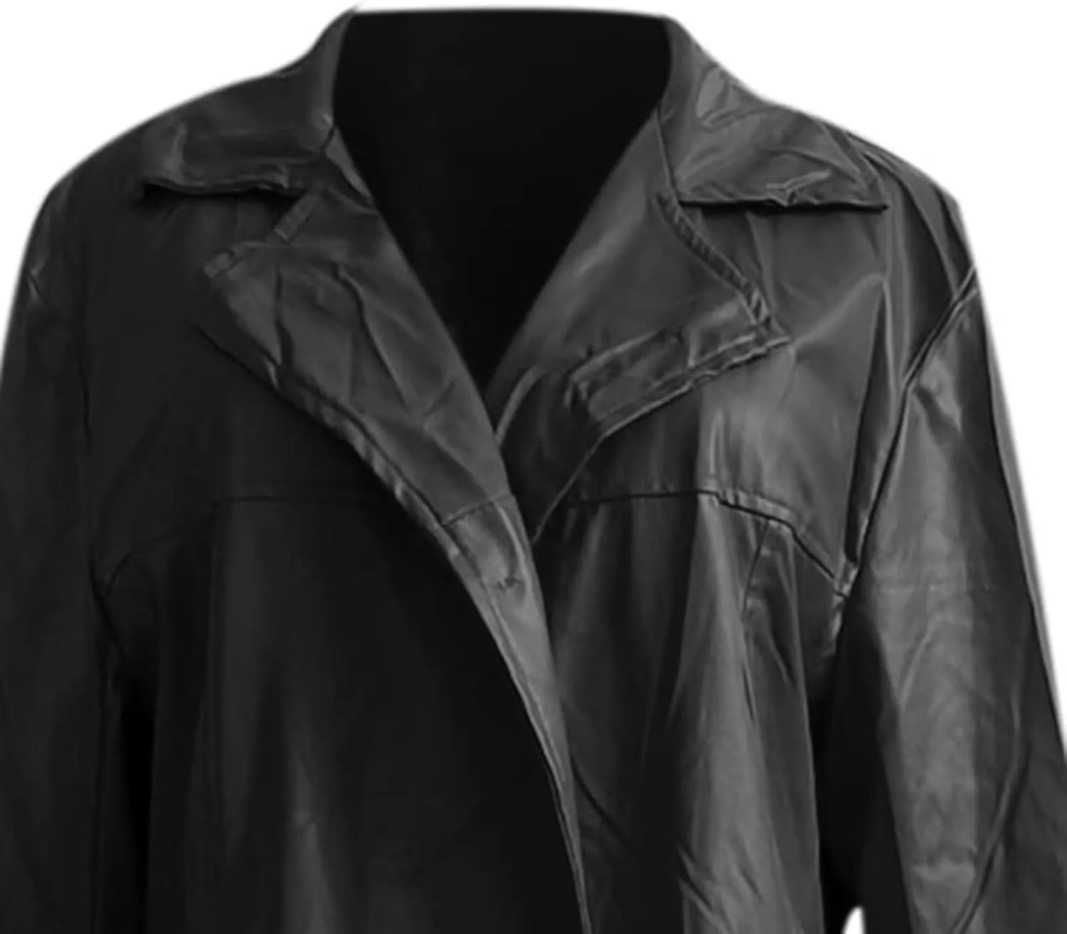 Men Faux Leather Trench Coat, Stylish Notch Stand Collar Detective Coat, Full Length Overcoat Solid Color Long Coat