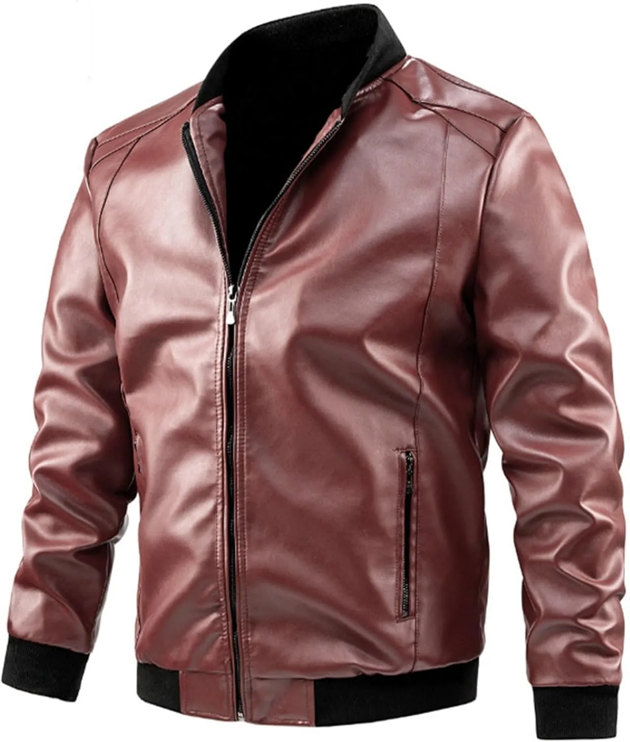 Men Leather Jacket Casual Solid Coat Simple Sports Zipper Coat Jacket Motorcycle Lightweight Faux Leather Outwear