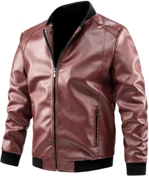 Men Leather Jacket Casual Solid Coat Simple Sports Zipper Coat Jacket Motorcycle Lightweight Faux Leather Outwear
