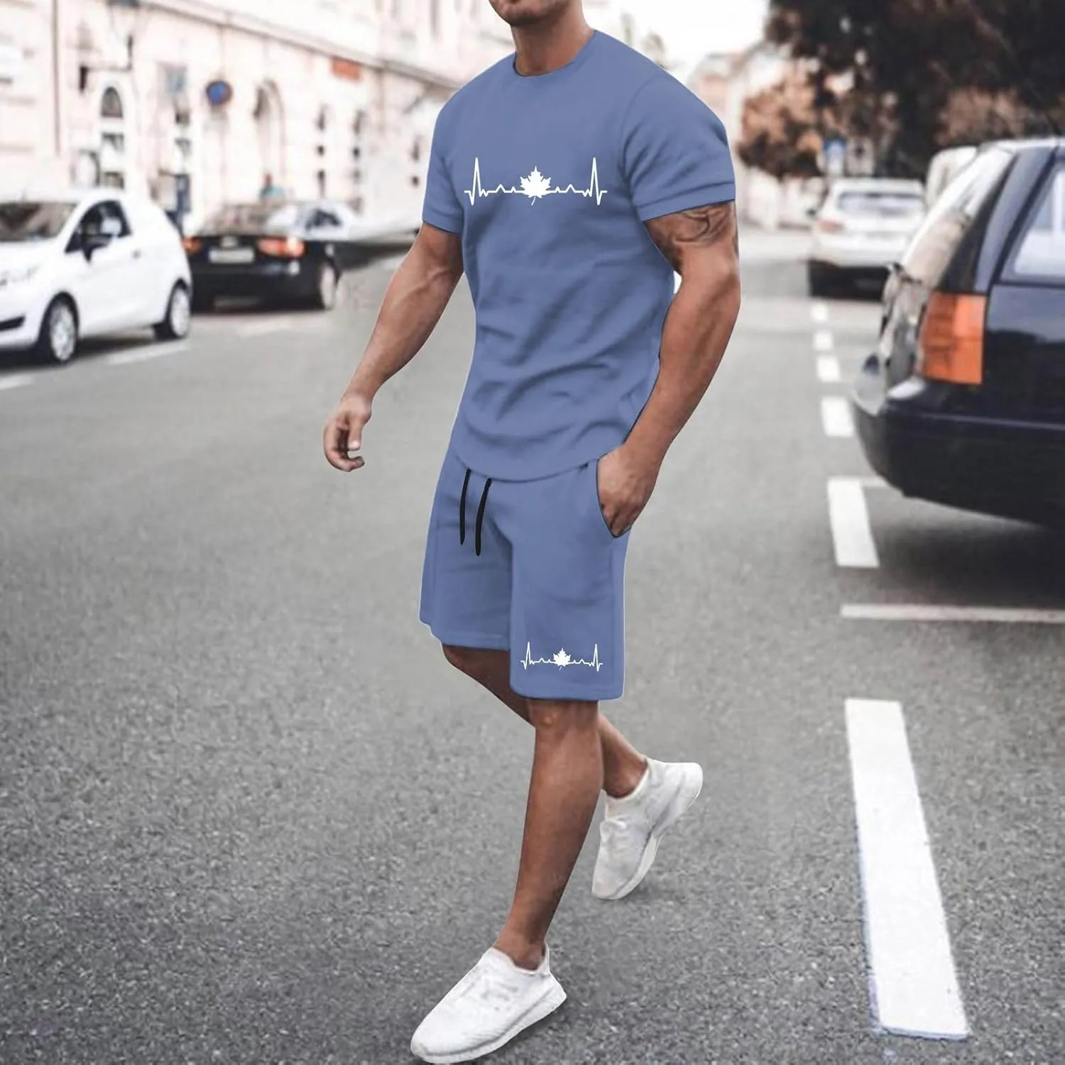 Mens 2 Piece Short Set 2025 Summer Graphic Print Short Sleeve T-Shirts & Drawstring Waist Loose Shorts Outfits Sets