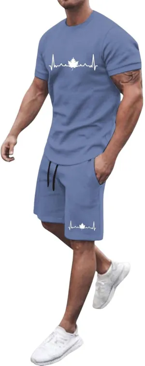 Mens 2 Piece Short Set 2025 Summer Graphic Print Short Sleeve T-Shirts & Drawstring Waist Loose Shorts Outfits Sets