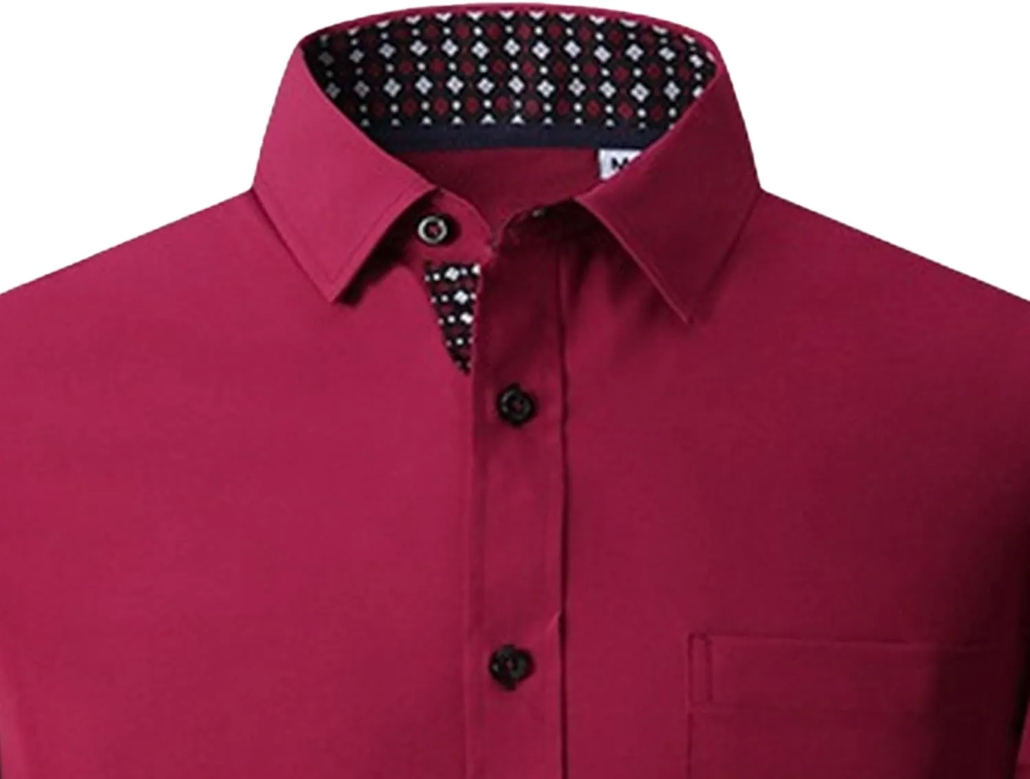 Men's Contrast Slim Long Sleeve Shirt Fit Casual Button Down Dress Shirt Collar Fashion Wrinkle-Resistant Shirt