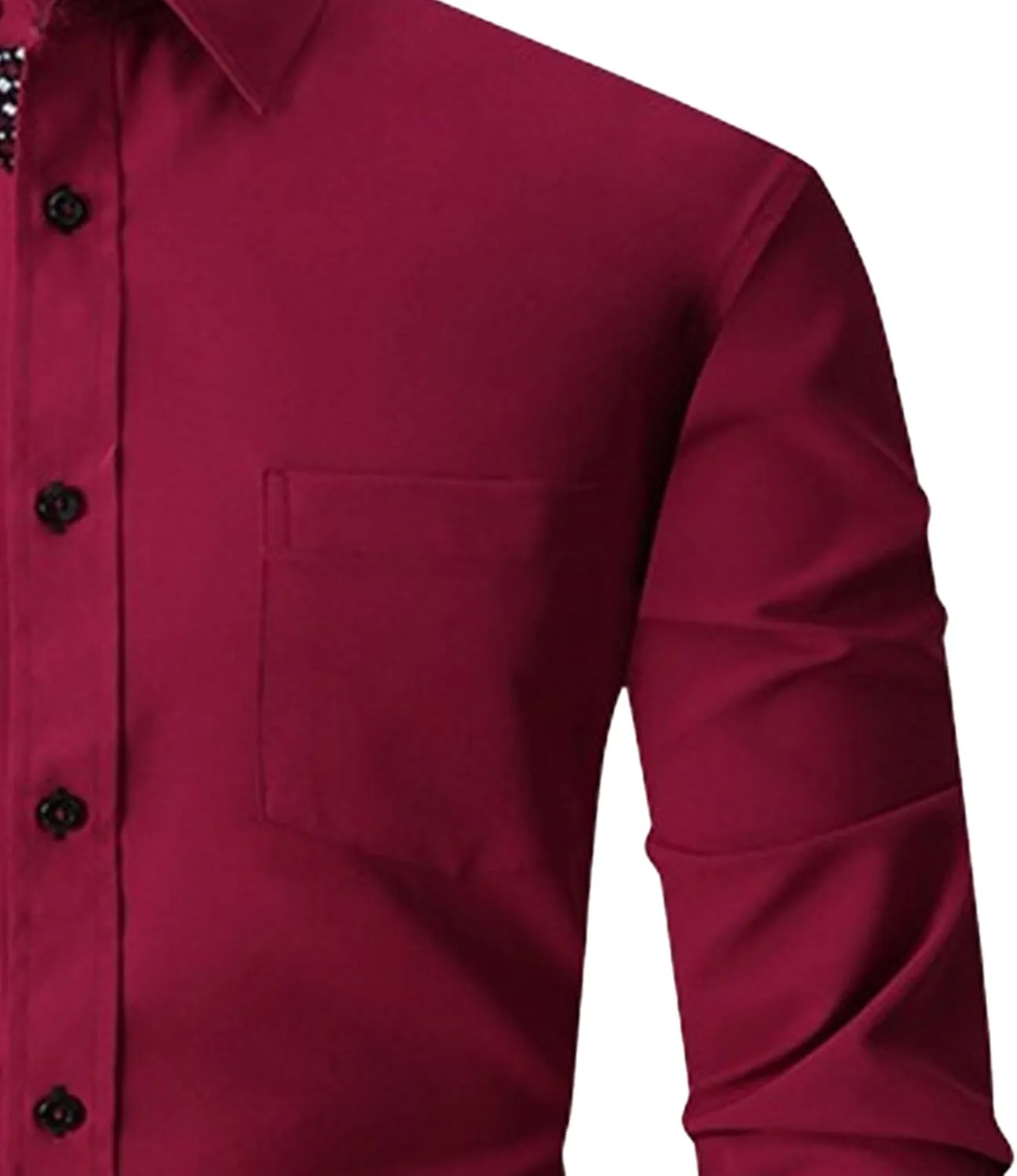 Men's Contrast Slim Long Sleeve Shirt Fit Casual Button Down Dress Shirt Collar Fashion Wrinkle-Resistant Shirt
