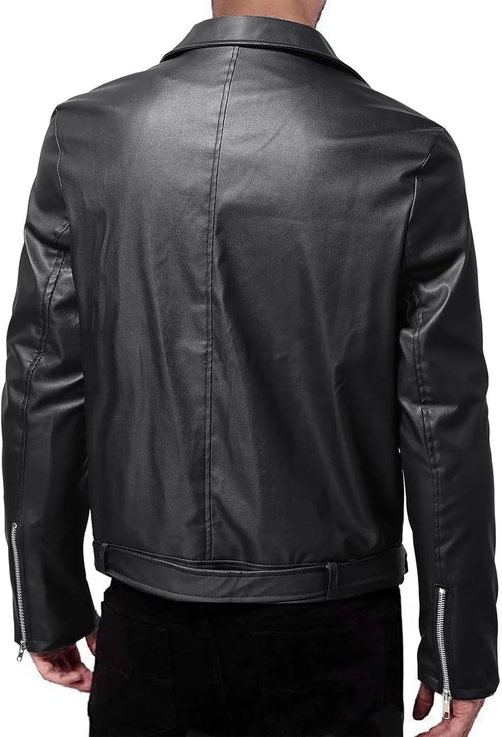 Men's Faux Leather Jacket Stand Collar Motorcycle Leather Jackets Casual Lightweight Zip Up Biker Coat