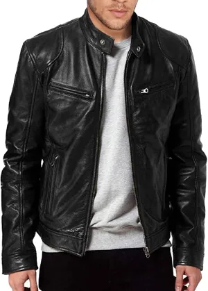 Men's Faux Leather Jacket Stand Collar Motorcycle Leather Jackets Casual Lightweight Zip Up Biker Coat