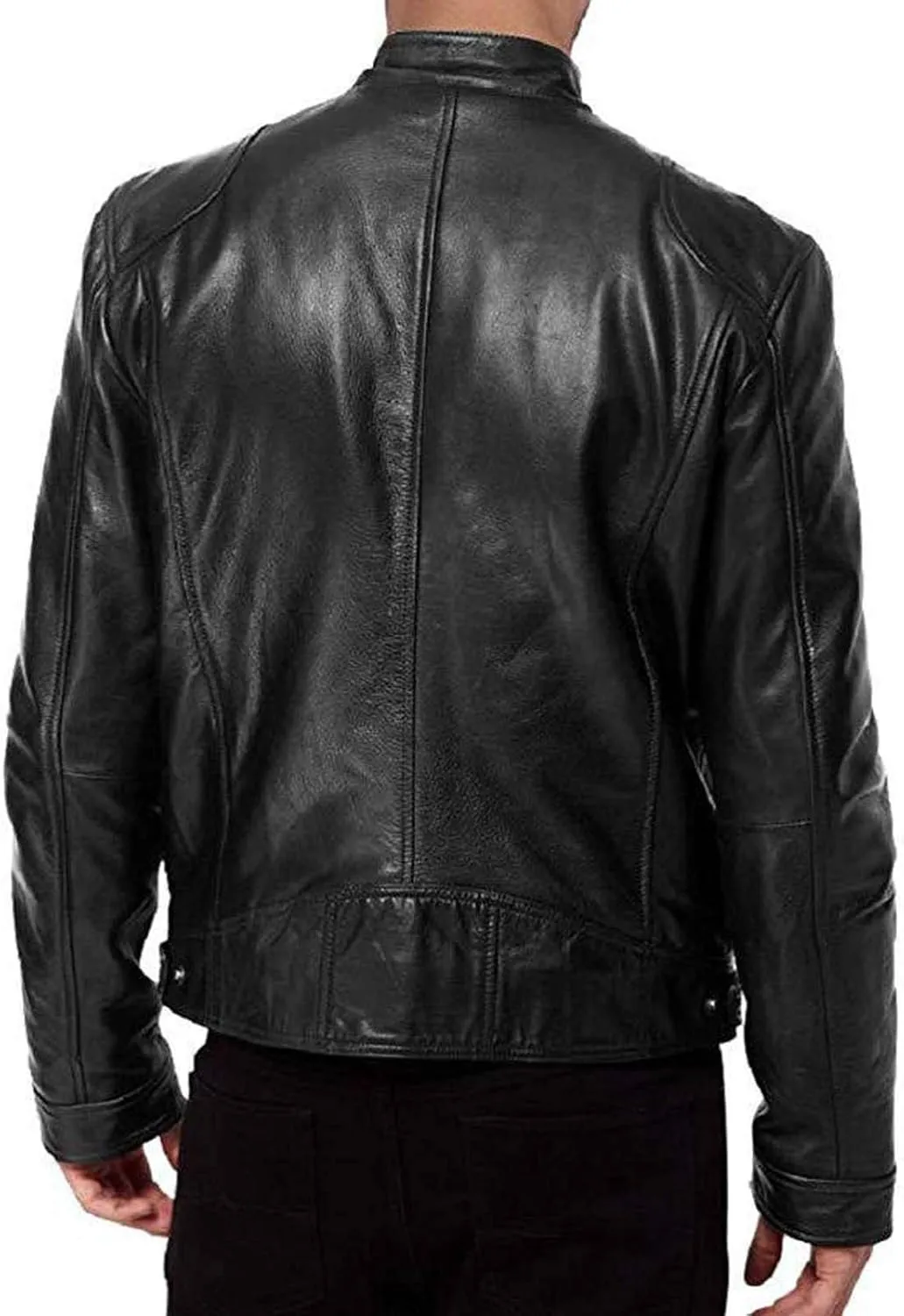 Men's Faux Leather Jacket Stand Collar Motorcycle Leather Jackets Casual Lightweight Zip Up Biker Coat