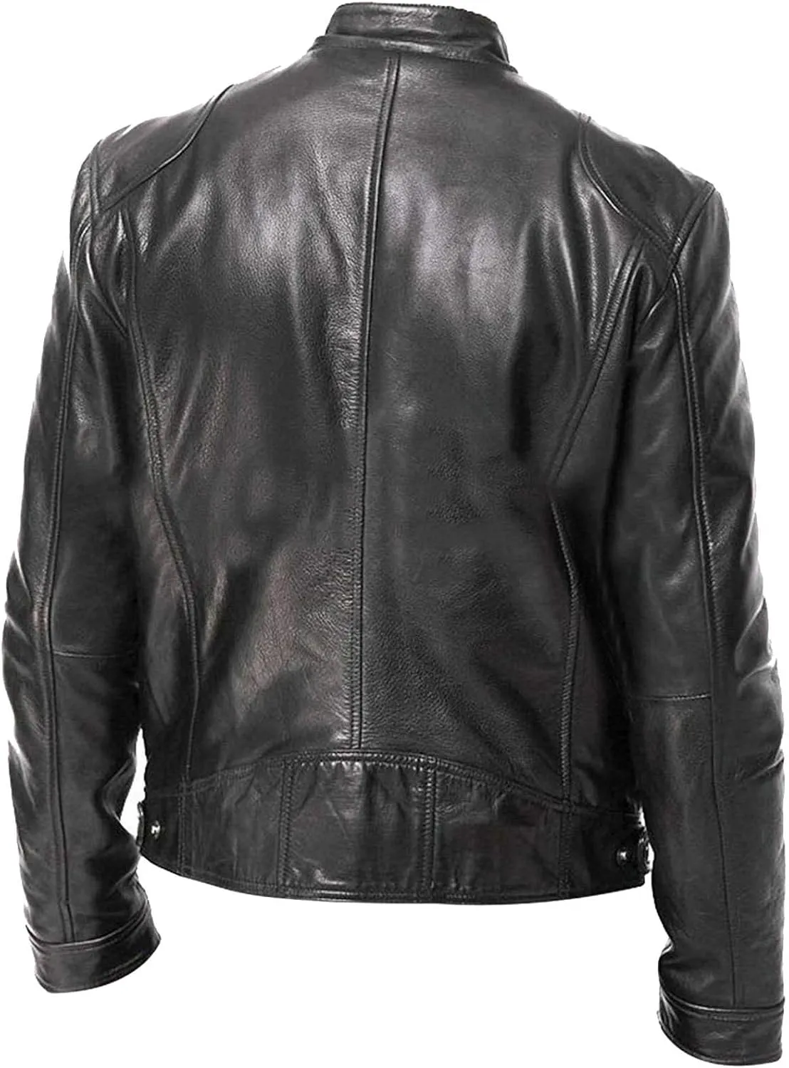 Men's Faux Leather Jacket Stand Collar Motorcycle Leather Jackets Casual Lightweight Zip Up Biker Coat