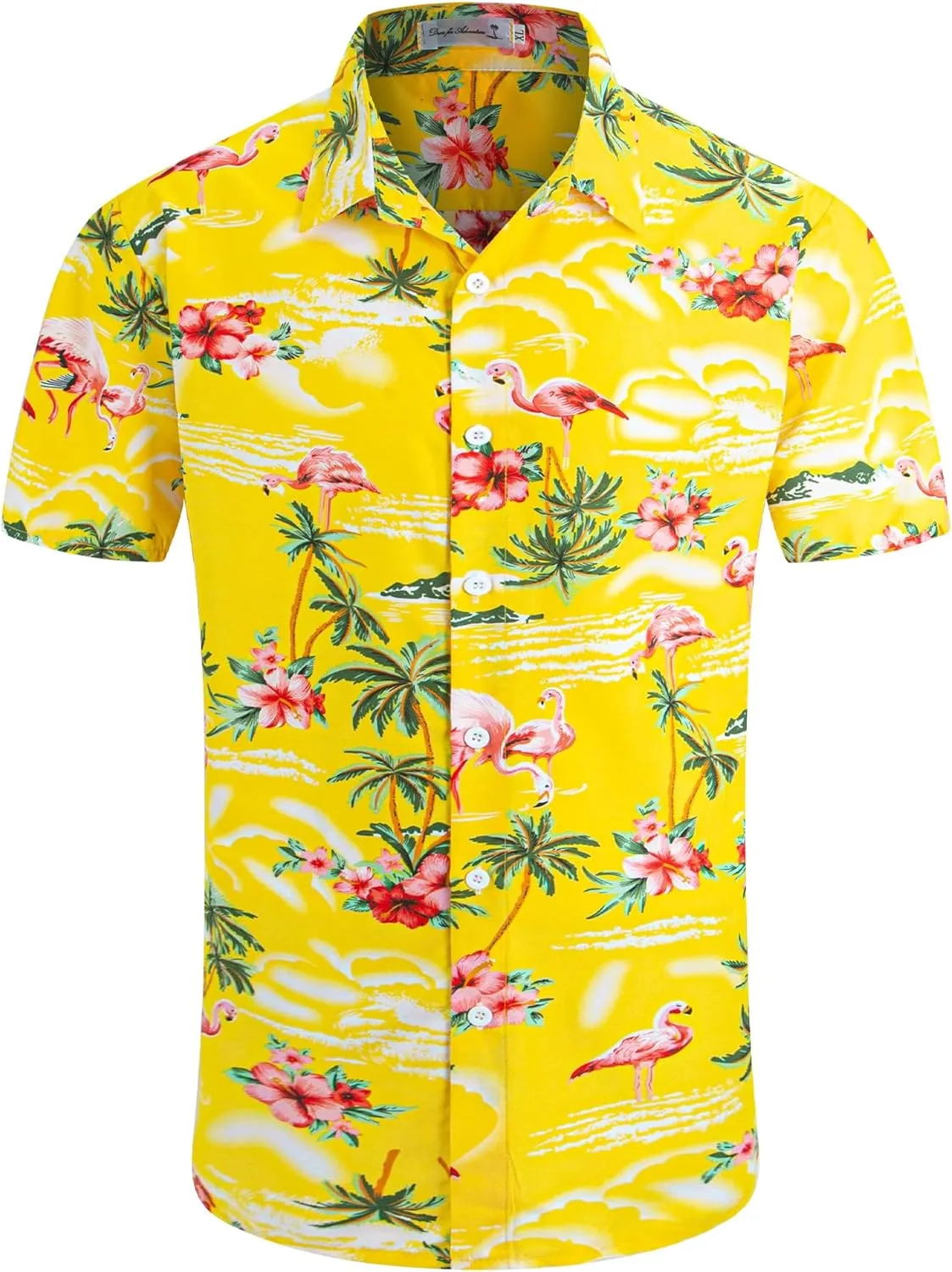 Men's Flamingo Hawaiian Shirt  Tropical Button Down Short Sleeve Shirt, Beach Vacation Aloha Shirt for Summer Party