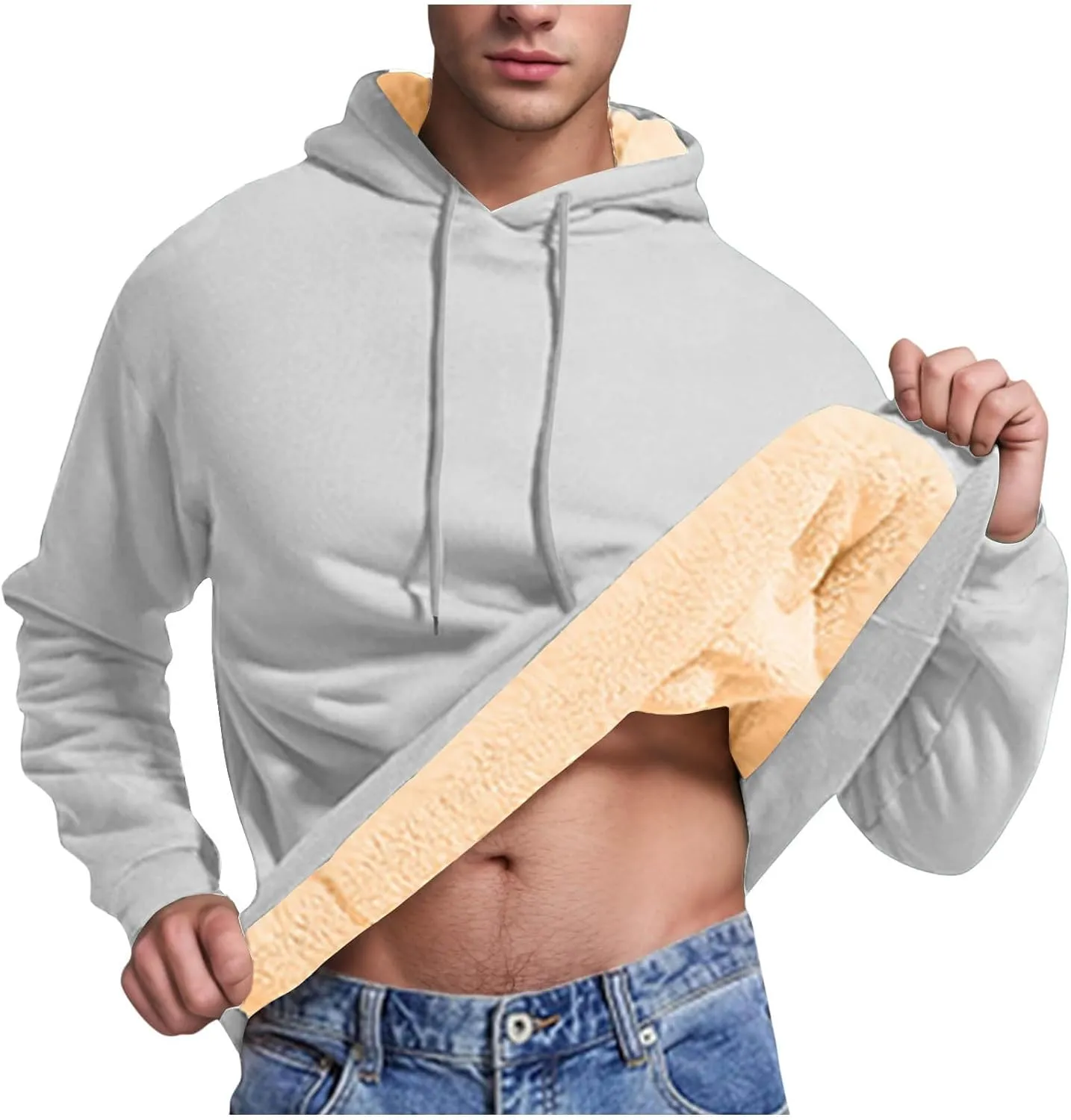 Men's Fleece Lined Hoodies Pullover Winter Warm Fuzzy Sherpa Heavyweight Hoodie Thick Thermal Hooded Sweatshirts