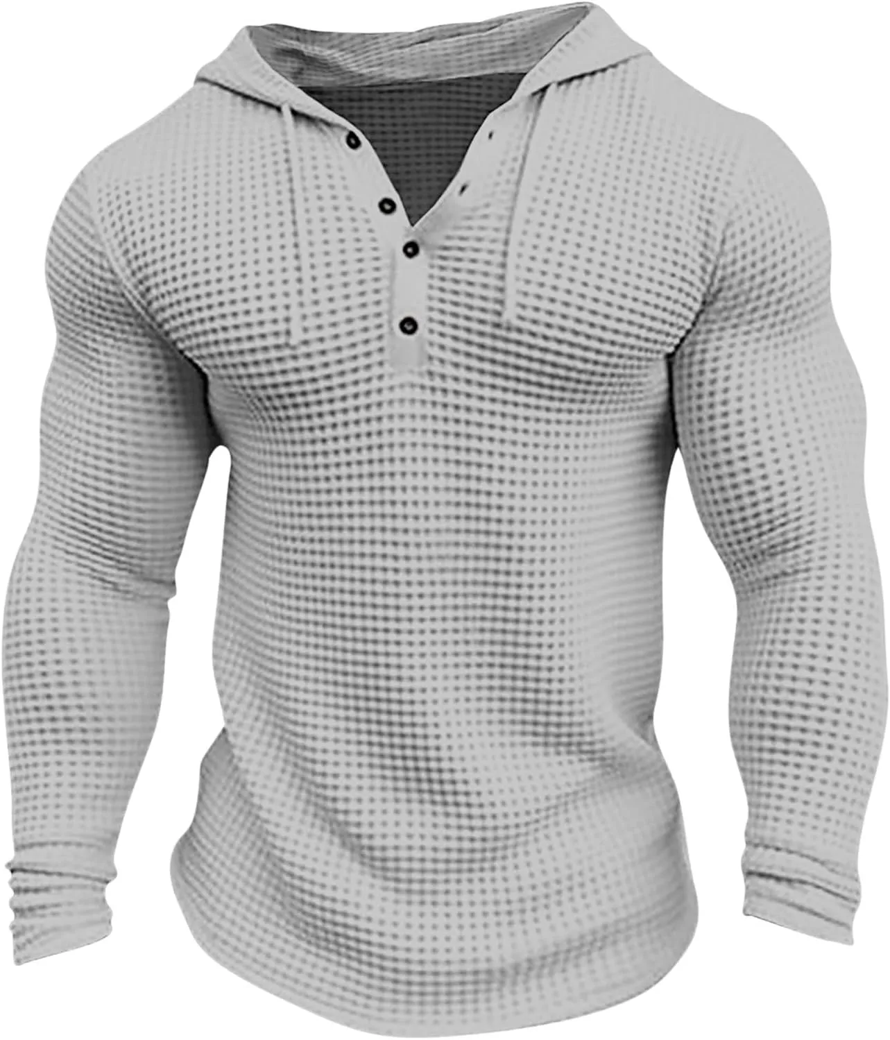 Mens Hoodies Casual Long Sleeve Drawstring Waffle Knit Hooded Sweatshirt Muscle Fit T Shirts Gym Workout Pullover Tops