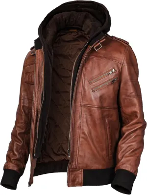 Mens leather jacket Geniune motorcycle Fashion jacket men with removable hood leather jacket for man Leather jacket.