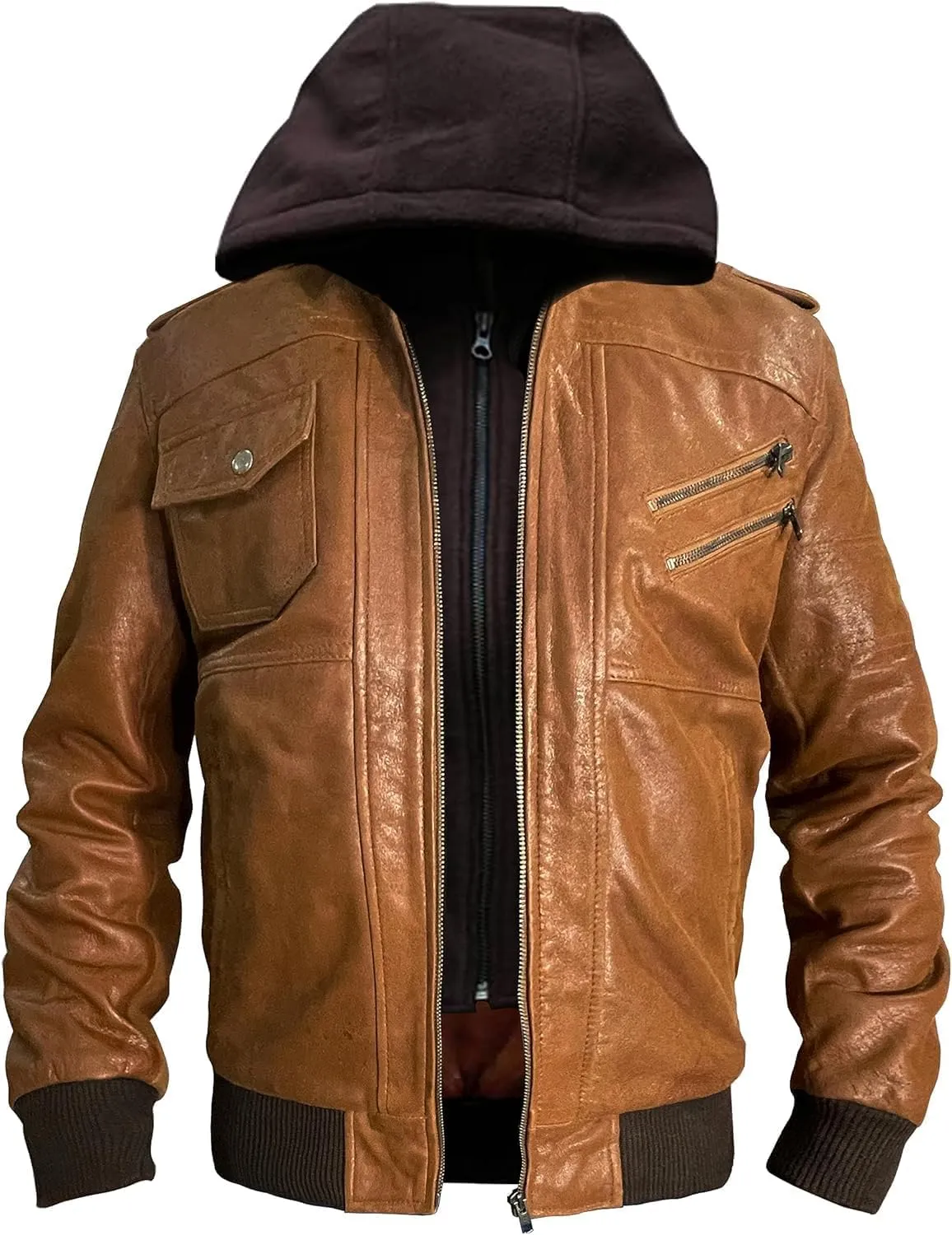 Mens leather jacket Geniune motorcycle Fashion jacket men with removable hood leather jacket for man Leather jacket.