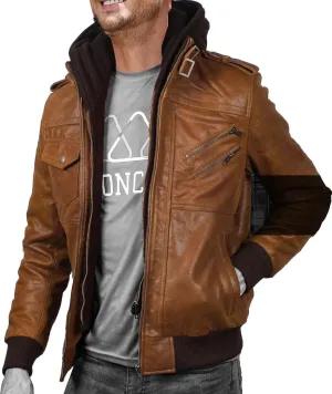 Mens leather jacket Geniune motorcycle Fashion jacket men with removable hood leather jacket for man Leather jacket.