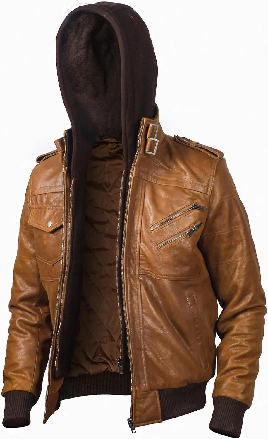 Mens leather jacket Geniune motorcycle Fashion jacket men with removable hood leather jacket for man Leather jacket.