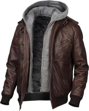 Mens leather jacket Geniune motorcycle Fashion jacket men with removable hood leather jacket for man Leather jacket.