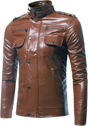 Mens Leather Jacket Windbreaker Motorcycle Jacket Zip up Biker Jacket Casual Faux Leather Jacket Slim Fit Winter Coat