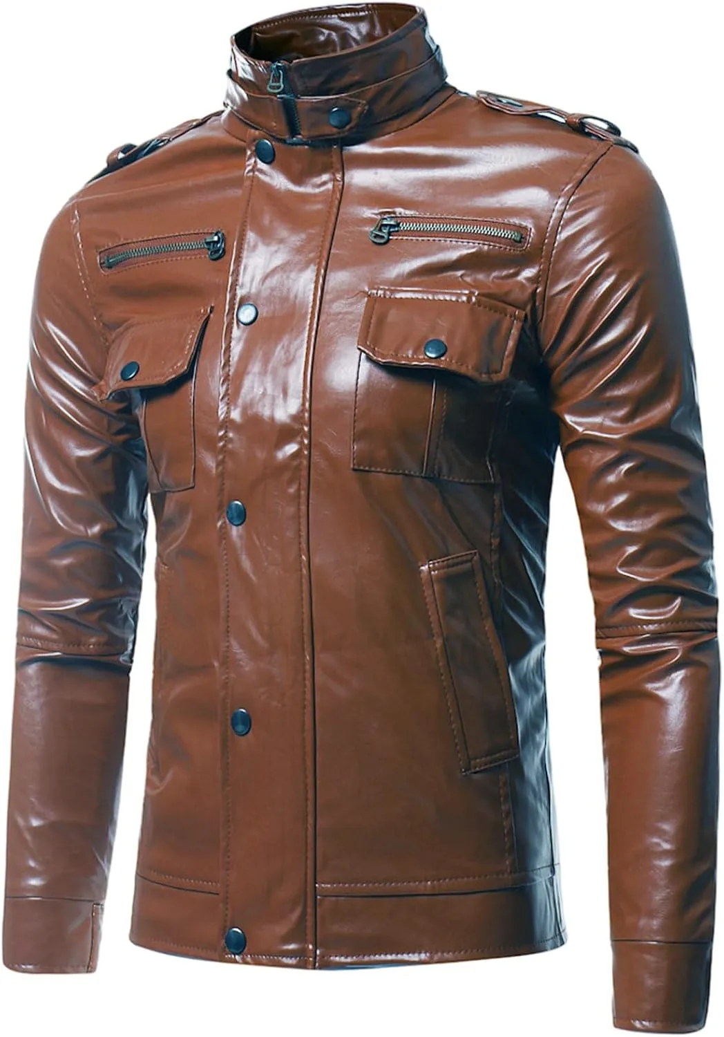 Mens Leather Jacket Windbreaker Motorcycle Jacket Zip up Biker Jacket Casual Faux Leather Jacket Slim Fit Winter Coat