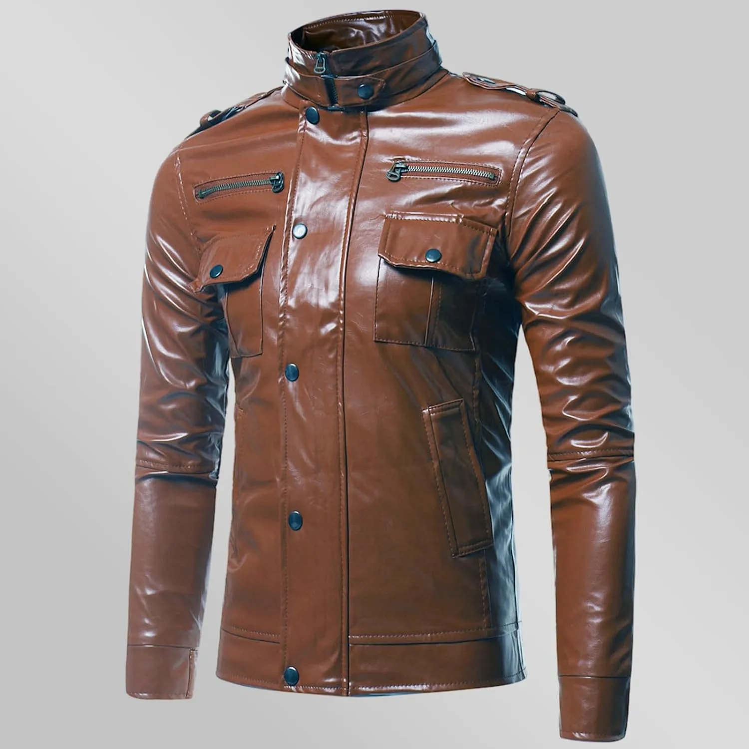 Mens Leather Jacket Windbreaker Motorcycle Jacket Zip up Biker Jacket Casual Faux Leather Jacket Slim Fit Winter Coat