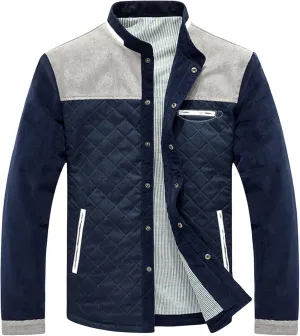 Mens Lightweight Diamond Quilted Puffer Down Jacket Business Casual Button Down Front for Autumn and Winter Wear