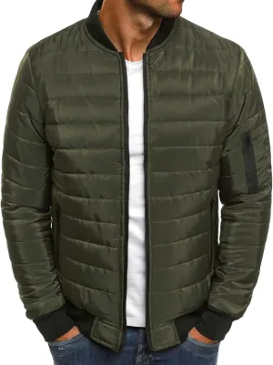 Men's Lightweight Jacket Arm Zipper Jacket with Pocket Winter Warm Plaid Cotton-Padded Coats Windproof Outdoor