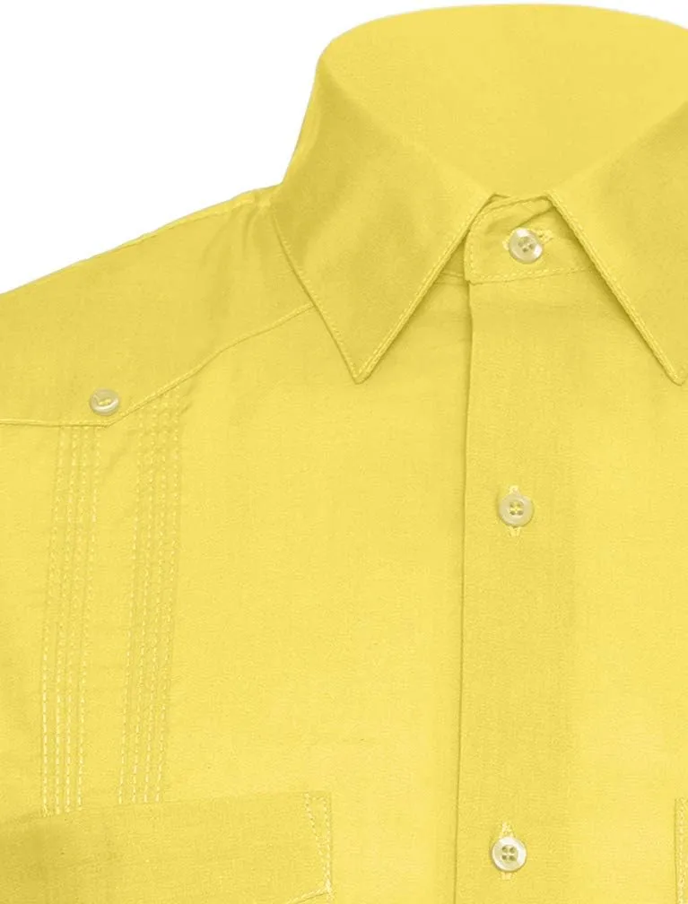 Mens Linen Look Guayabera Shirt - Long Sleeve Cuban Shirt