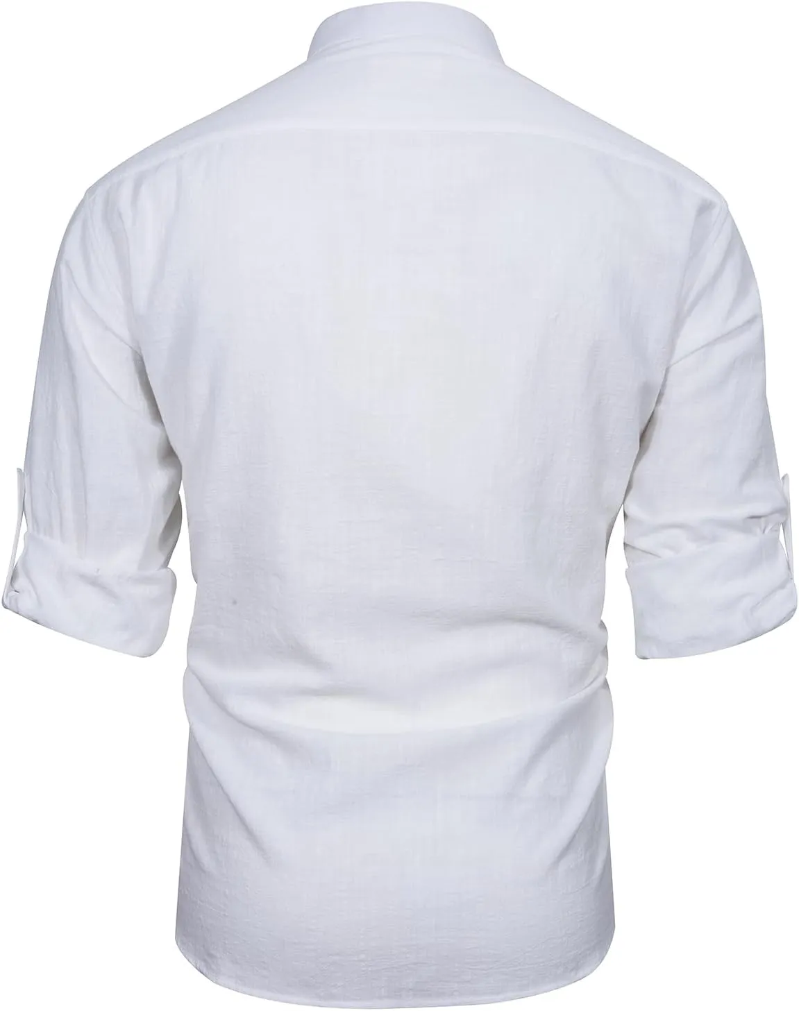 Mens Long Sleeve Cotton Linen Shirt Button Down Beach Band Collar Casual Shirt Button Up Summer Shirt Tops with Pocket