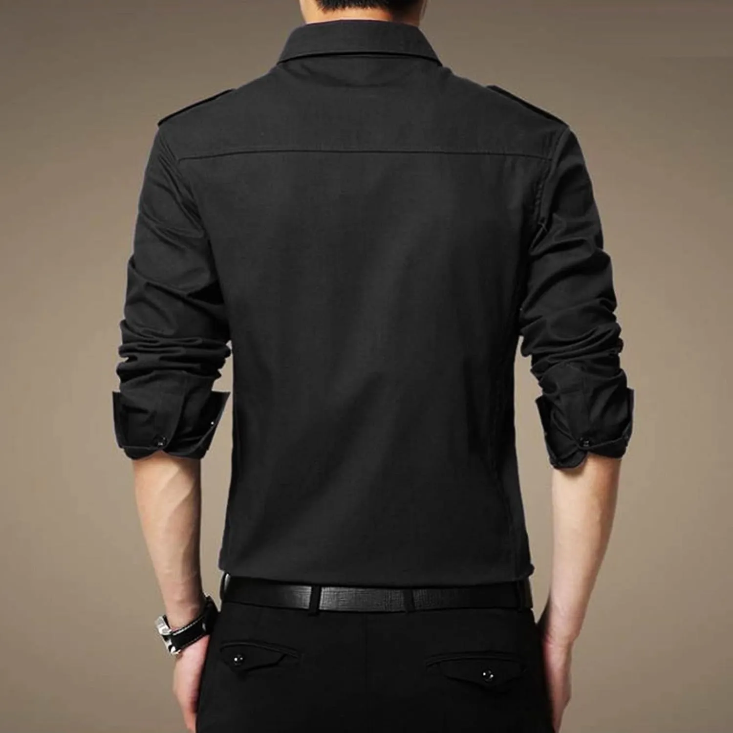 Men's Military Style Double Pocket Shirt Tactical Cargo Casual Slim Fit Shirt Work Shirt Hiking Fishing Shirts