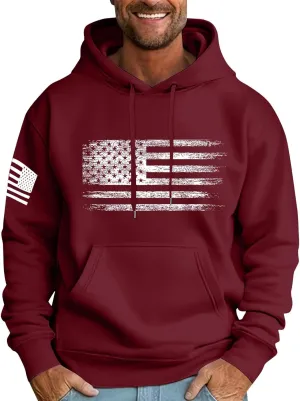 Mens Oversized Hoodie Flag Graphic Casual Plus Size Sweatshirt Fall Winter Long Sleeve Drawstring Hoodies with Pocket