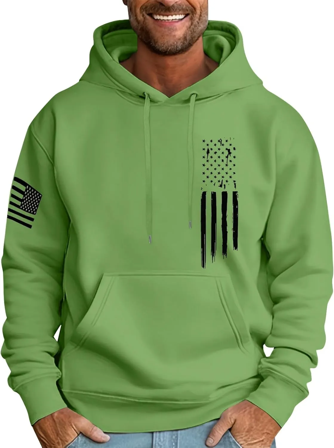 Mens Oversized Hoodie Flag Graphic Casual Plus Size Sweatshirt Fall Winter Long Sleeve Drawstring Hoodies with Pocket