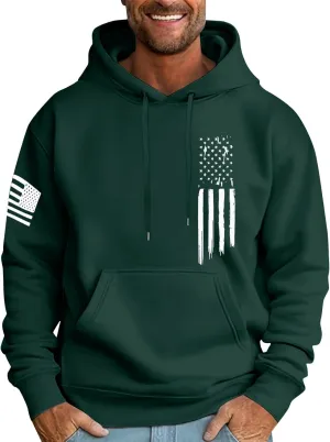 Mens Oversized Hoodie Flag Graphic Casual Plus Size Sweatshirt Fall Winter Long Sleeve Drawstring Hoodies with Pocket