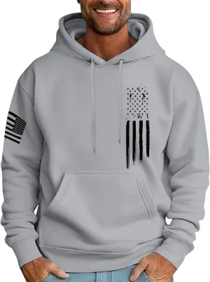 Mens Oversized Hoodie Flag Graphic Casual Plus Size Sweatshirt Fall Winter Long Sleeve Drawstring Hoodies with Pocket