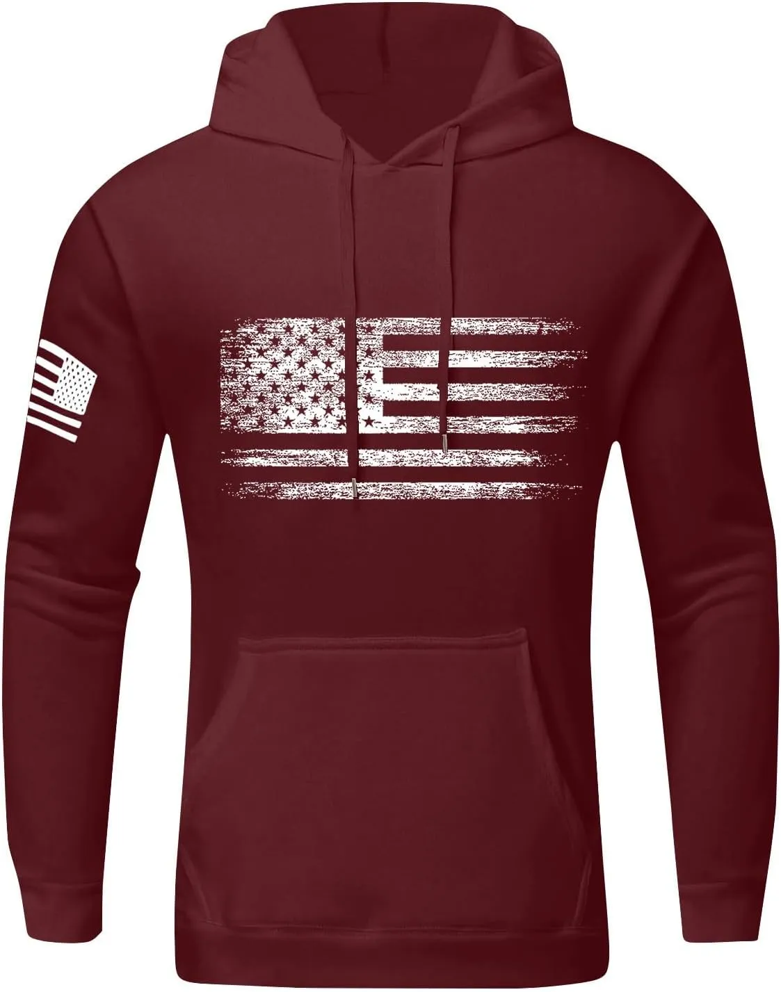 Mens Oversized Hoodie Flag Graphic Casual Plus Size Sweatshirt Fall Winter Long Sleeve Drawstring Hoodies with Pocket